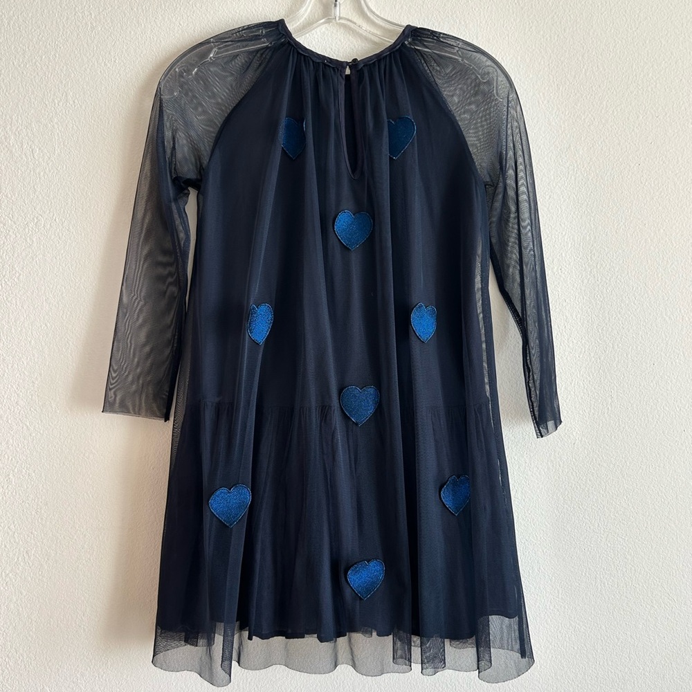 Stella McCartney Kids Heart Dress Navy Blue 10 years Sleeves Crew Neckline